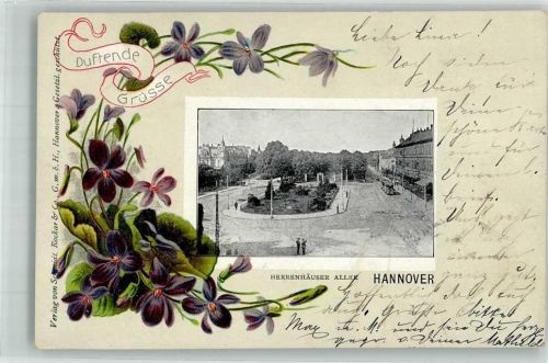 Hannover 1901 Blumenkarte Duftende Grüße Herrenhäuser Allee Passepartout