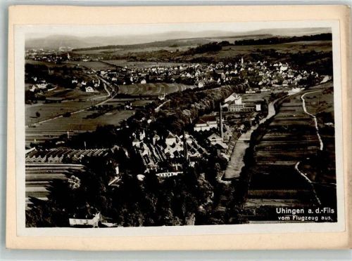 Uhingen Fliegeraufnahme Original aufmontierte Verlagsmusterkarte