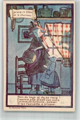 1921 sign. Maggie Salcedo , Le Loup, la Chevre et le Chevreau Ziege vermenschlicht