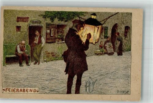 1900 Feierabend Nachtwächter Laterne anzünden