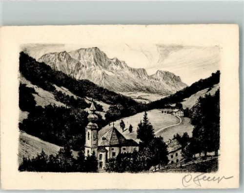 W8240 Berchtesgaden Originalunterschrift Kirche Maria Gern Radierung Künstlerkarte