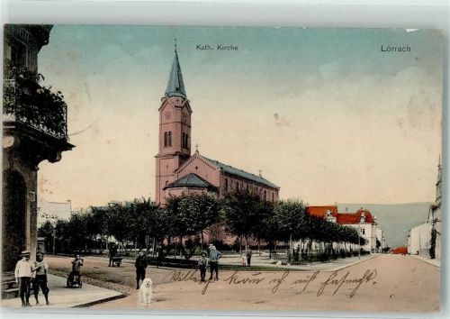 Lörrach 1910 Riesenpudel Kath Schubkarre Bahnpoststempel