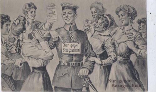 1918 Junge Frauen, Soldat auf Bezugsschein, Humor, Militär