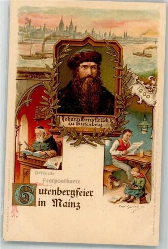 W8500 Nürnberg Offizielle Postkarte Gutenbergfeier Gutenberg Lithographie / Mondschein