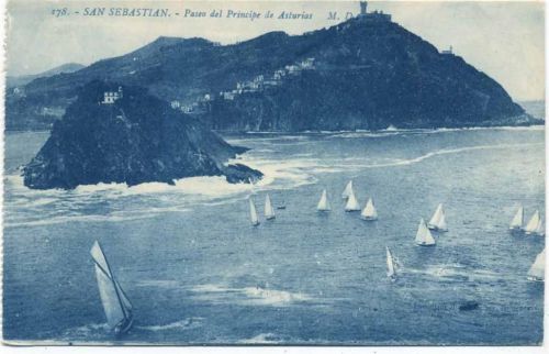 um 1940 San Sebastian: Paseo del Principe de Asturias, Segelboote, Ak hergestellt um 1920