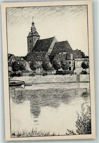 39539 O3530 Havelberg Künstlerkarte St. Laurentiuskirche mit Havel