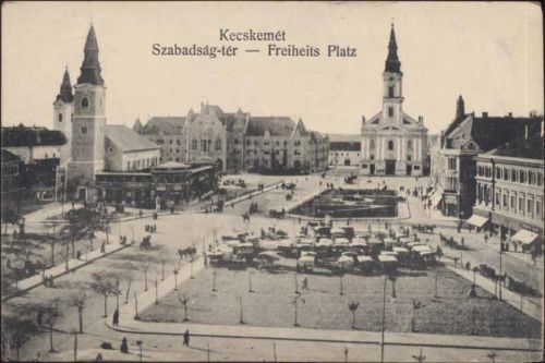 um 1910/20 Kecskemet, Ungarn, Freiheitsplatz, Kirchen, Kutschen
