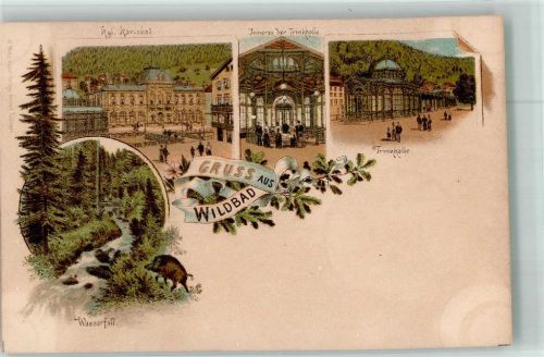 Bad Wildbad Kgl. Karlsbad Inneres der Trinkhalle Wasserfall