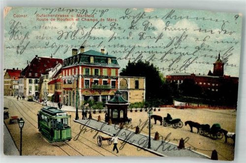Colmar 1912 Straßenbahn Rufacherstrasse und Marsfeld