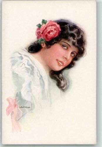 Auf AK Frau mit einer Rose im Haar Verlag Erkal Nr. 302-6