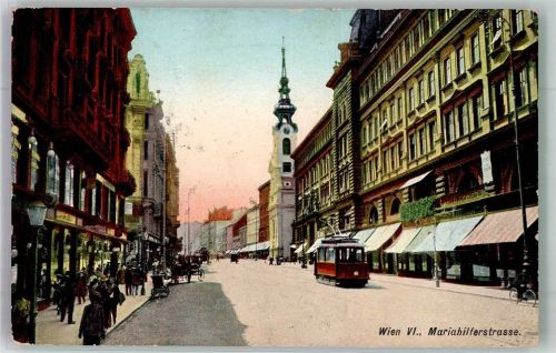 1060 Wien 6. Bezirk, Mariahilf 1907 Foto AK Mariahilferstrasse Straßenbahn