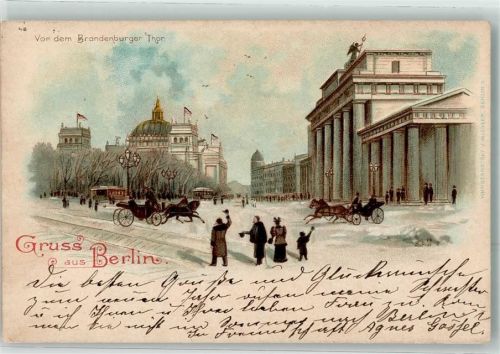 Berlin Mitte 1900 Gruss aus Brandenburger Tor Pferdestraßenbahn