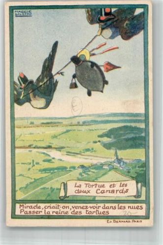 1921 sign. Maggie Salcedo , La Tortue et les deux Canards