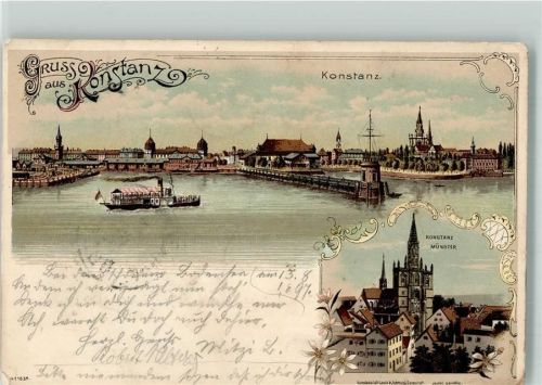 Konstanz 1897 Raddampfer Conciliumsgebäude und Münster Lautz & Isenbeck