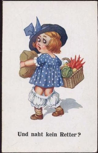 1926 Mädchen mit Gemüsekorb verliert Hose,A. R. & Co. i. B.