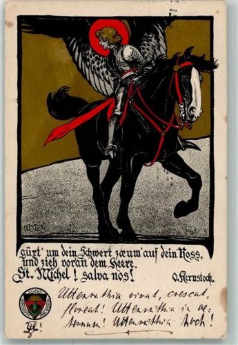 1910 Karte Nr. 87 St. Michel der Erzengel mit Schwert und Pferd Zitat von Kernstock Künstlersteindruck