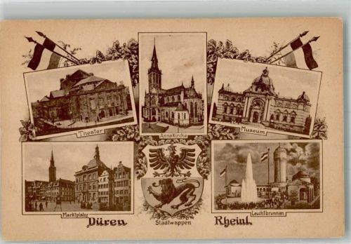 Düren Anna - Kirche Marktplatz Leuchtbrunnen Theater Museum Stadtwappen