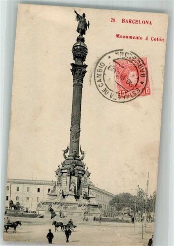 Barcelona 1909 Denkmal Colon Marke bildseitig