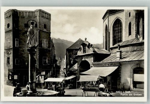 Hall Marktszene Denkmal Brunnen Kirche Partie am Graben