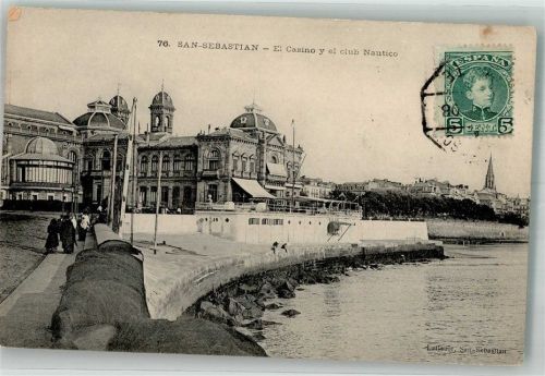 San Sebastian 1908 Marke bildseitig El Casino y el club Nautico