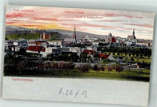 Teplice 1903 Schönauer Kirche Schlosskirche Ev. Kirche Franz Josef-Warte