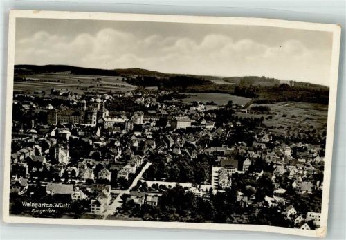 Weingarten 1936 Fliegeraufnahme des Ortes mit der Benediktiner-Abtei