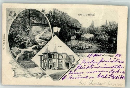 Bad Wildungen 1903 Wasserfall im Helenental Kurhaus Kurgarten