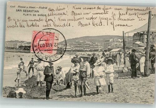 San Sebastian 1907 Schwimmbad Strand Playa de Banos Marke bildseitig