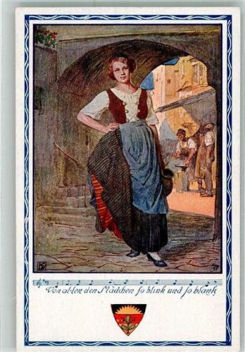 Schmiede blicken junger Frau in Tracht hinterher Deutscher Schulverein Nr. 372