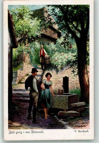 Jetzt gang i ans Brünnele Uvachrom Nr. 5292 Serie 389 Herrfurth, O. Künstlerkarte