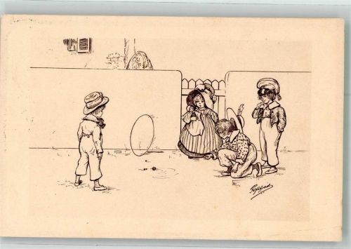 1910 sign. Fififred Kinder beim Spiel auf der Straße