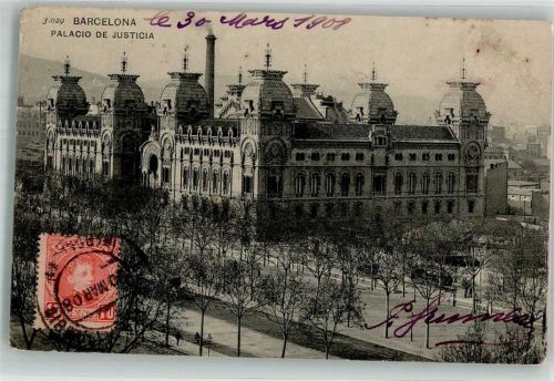 Barcelona 1908 Justizpalast Marke bildseitig