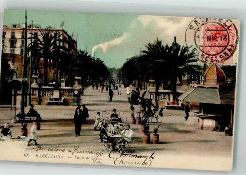 Barcelona 1913 Cafe Paseo de Colon Marke bildseitig