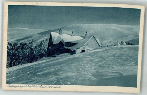 Alte schlesische Baude Winter Gasthaus Berghütte Riesengebirge