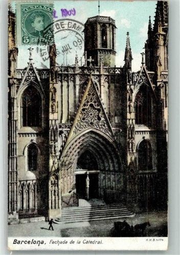 Barcelona 1909 Kirche Kathedrale Marke bildseitig