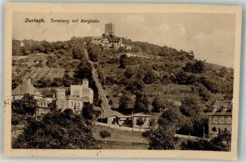 Durlach 1933 Turmberg mit Gasthaus Friedrichshöhe und Zahnradbahn