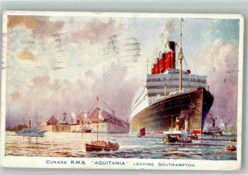 Southampton 1924 Ozeanliner Aquitania wird aus dem Hafen geschleppt Künstlerkarte
