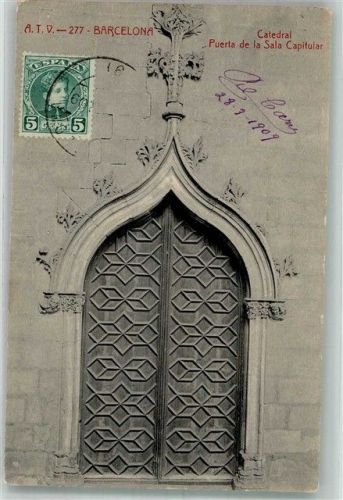 Barcelona 1909 Kirche Portal Marke bildseitig