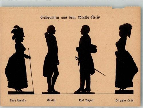 1932 Scherenschnitte von Anna Amalia Goethe Karl August und Herzogin Luise anläßlich des Goethejahres Künstlerkarte
