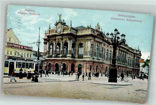 Antwerpen 1914 Feldpost WK I Straßenbahn Theater Flamand