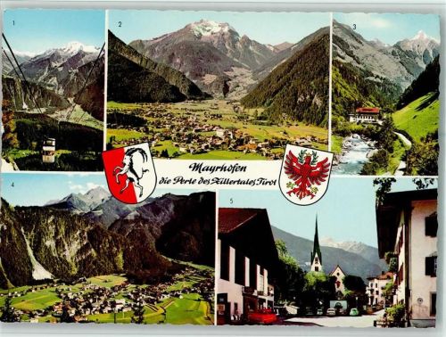 Mayrhofen Penkenbahn Ortsansicht gegen Grünberg Zillergrund gegen Brandbergkolm Ortsansicht gegen Ahornspitze Straßenpartie gegen Tristner