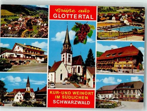 79286 W7804 Glottertal - Gasthaus Adler Kirchplatz Kirche Schwimmbad Gasthaus Engel Gasthaus Hirschen