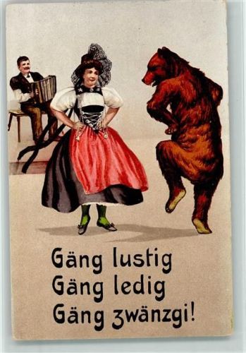 Bern Berne Bär vermenschlicht / tanzt mir Frau in Tracht / Akkordeon Bär