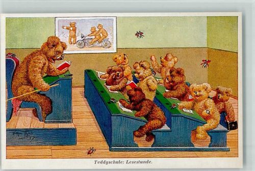 Teddybären vermenschlicht / Teddyschule / Lesestunde