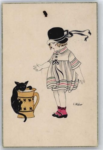 E.Weber , Katze an Milchtopf