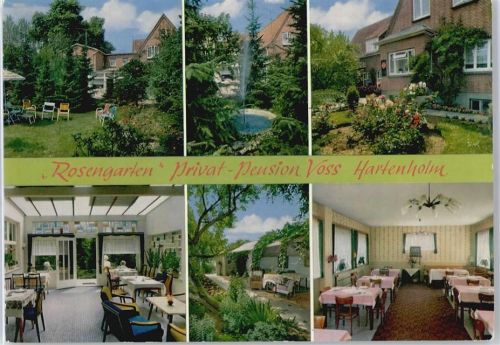 Hartenholm Springbrunnen Haus Baum Tisch Stuhl Blumen