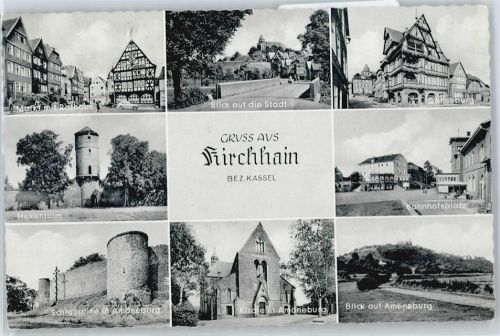 35274 W3575 Kirchhain - Markt, Rathaus, Gänseburg, Schlossruine, Hexenturm, Amonenburg, Kirche, Bahnhof