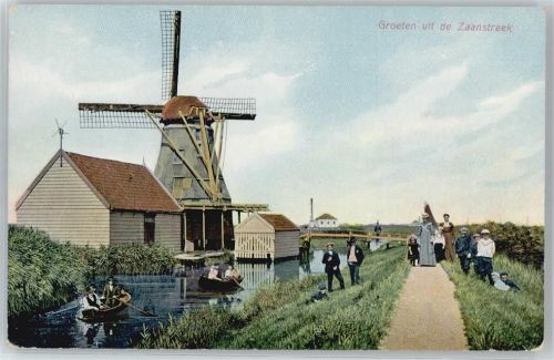 Haarlem Fluss Brücke Mühle Boot Feld Fußgänger