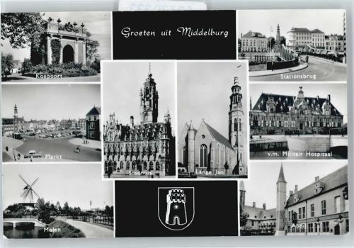 Middelburg Markt, Windmühle, Militär-Hospital, Stationsbrug, Kirche, Rathaus