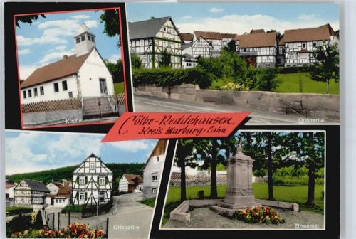 Cölbe gel. 20.08.84, Kirche, Teilansicht, Fachwerk, Ehrenmal, Denkmal